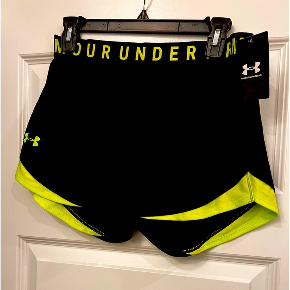 Under Armour Women’s ‘Play Up 3.0) Black/ Lime Green Running Shorts - Picture 1 of 6